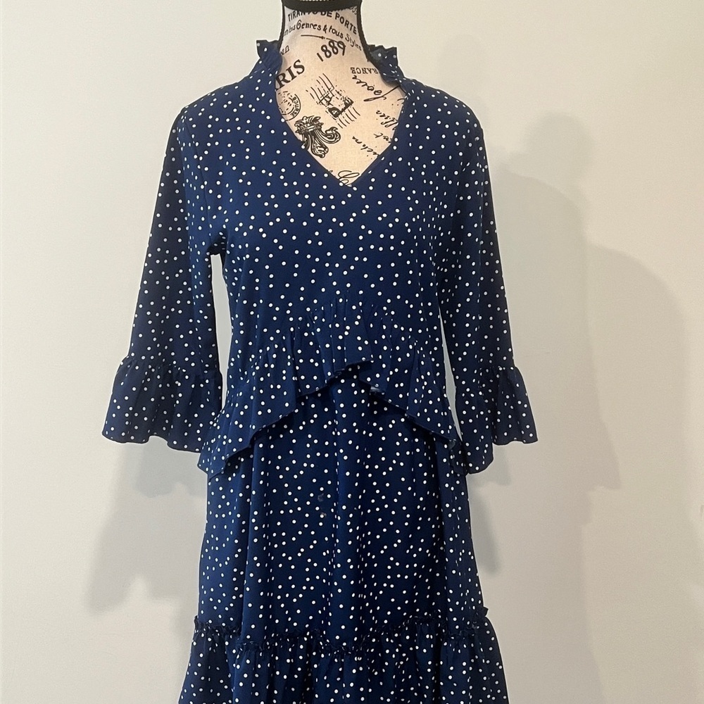 Women's Royal Blue Polka Dot Dress, Small